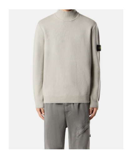 Stone Island Turtleneck Jumper With Ribbed Trims In Gray