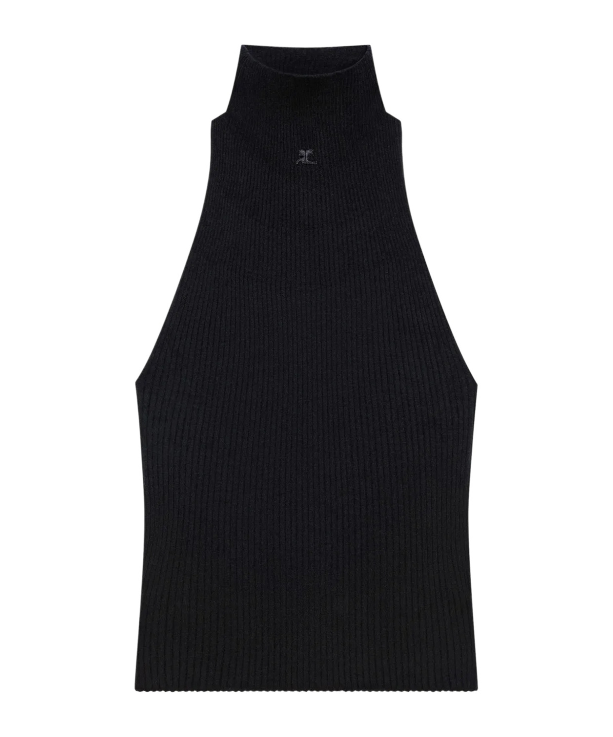 Courrèges High Neck Ribbed Sleeveless Top In Black