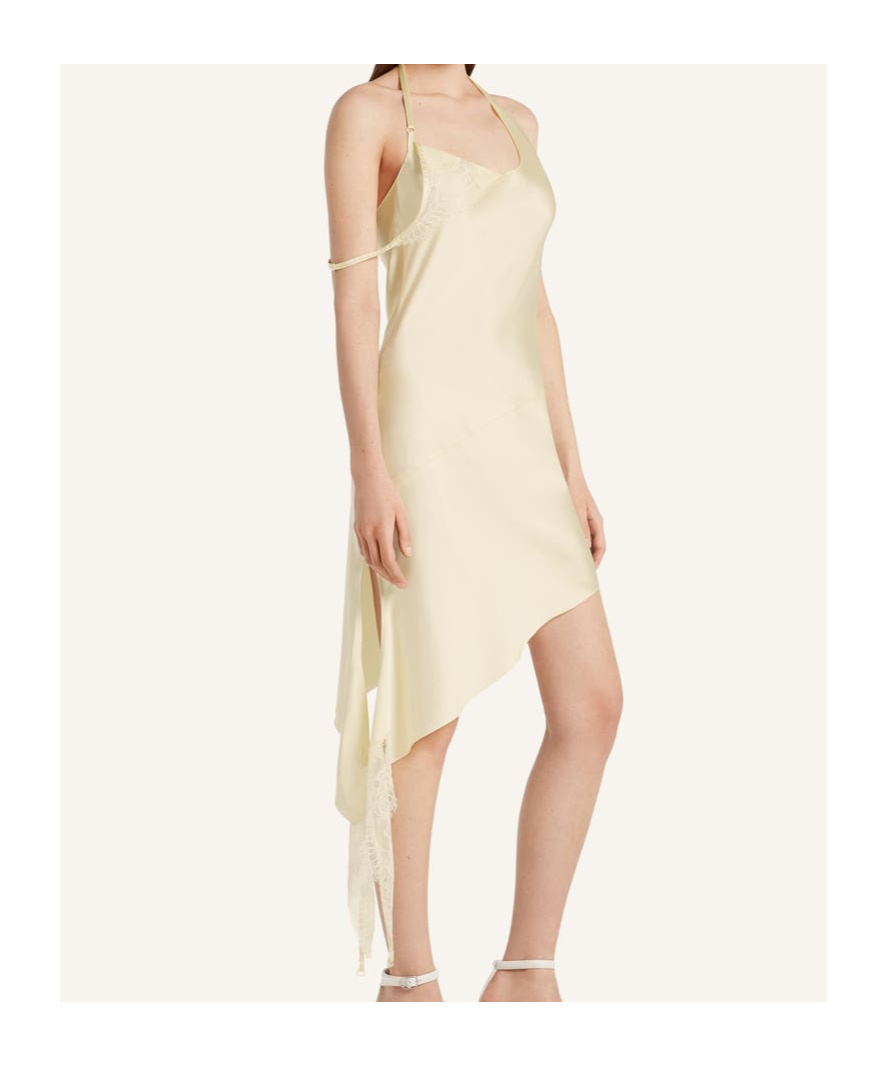 Courrèges Asymmetrical Satin Dress In Yellow