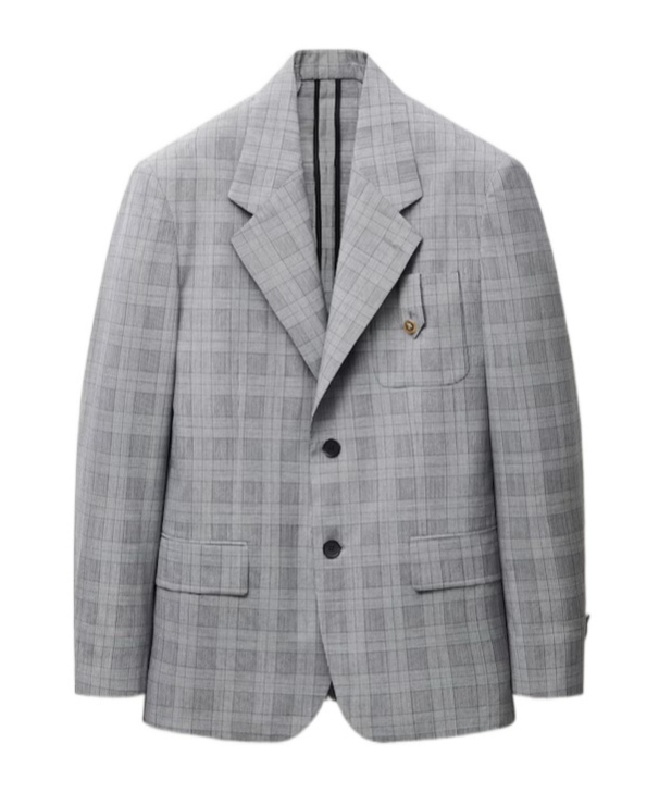 Versace Prince Of Wales Wool Blazer In Brown