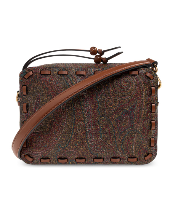 Etro Threading Leather Trim Paisley Shoulder Bag In Brown