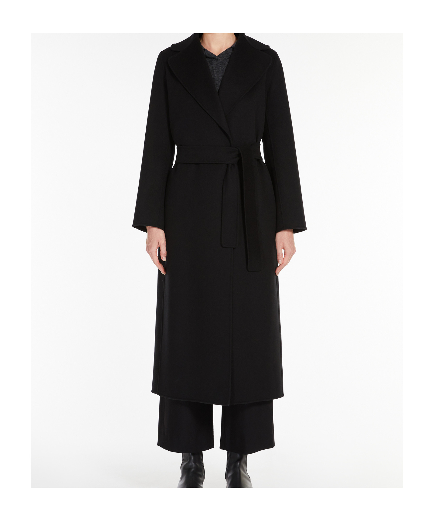 Max Mara Wool Broadcloth Midi Coat In Black