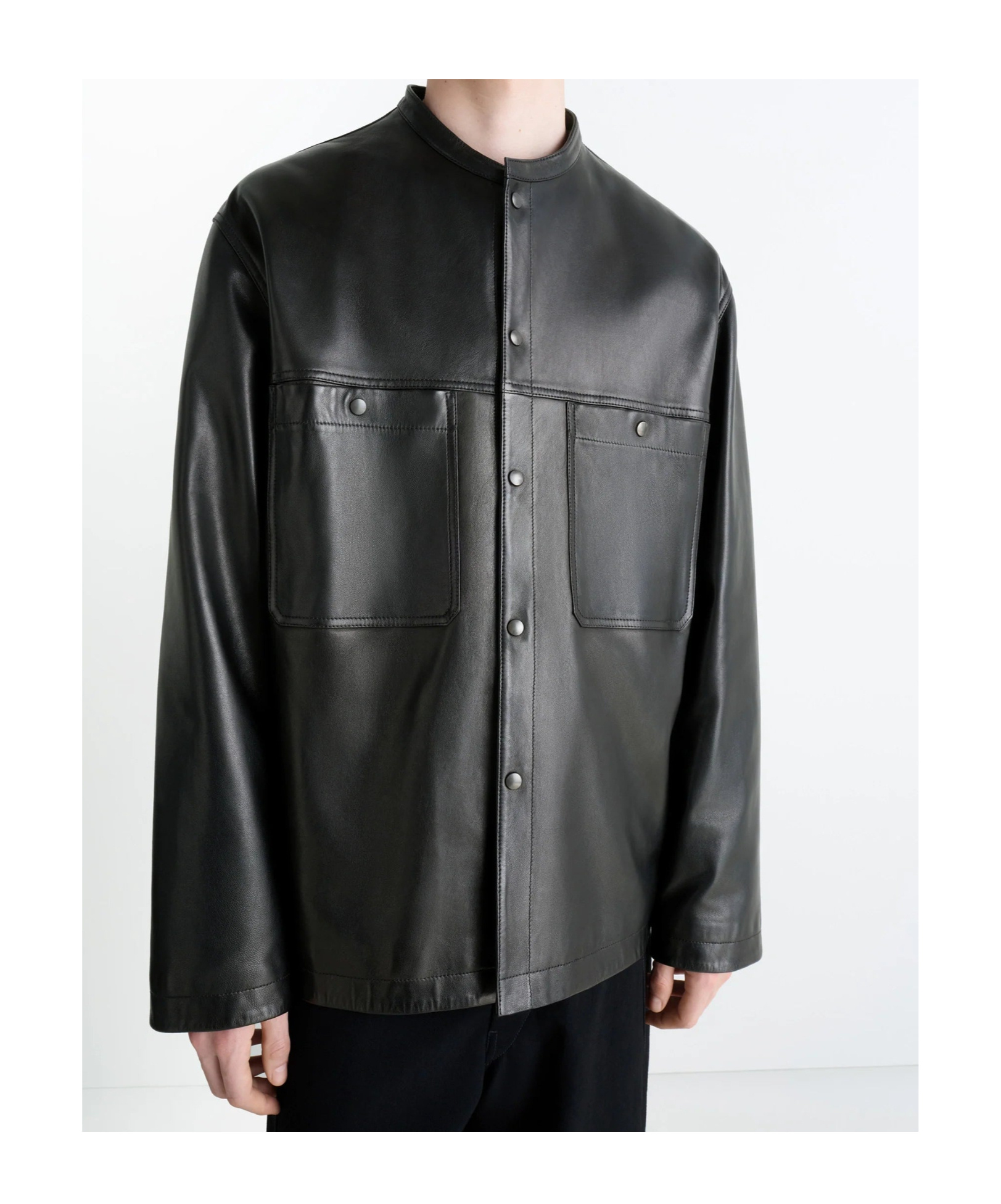 Lemaire Snap-closure Patch-pocket Leather Overshirt In Black