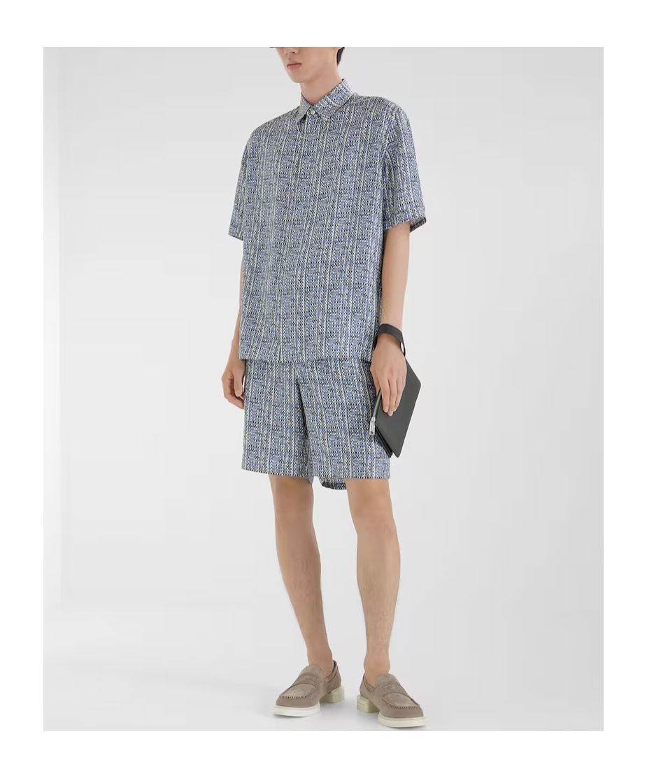 Fendi Short Trousers In Blue Ff Silk In Blue