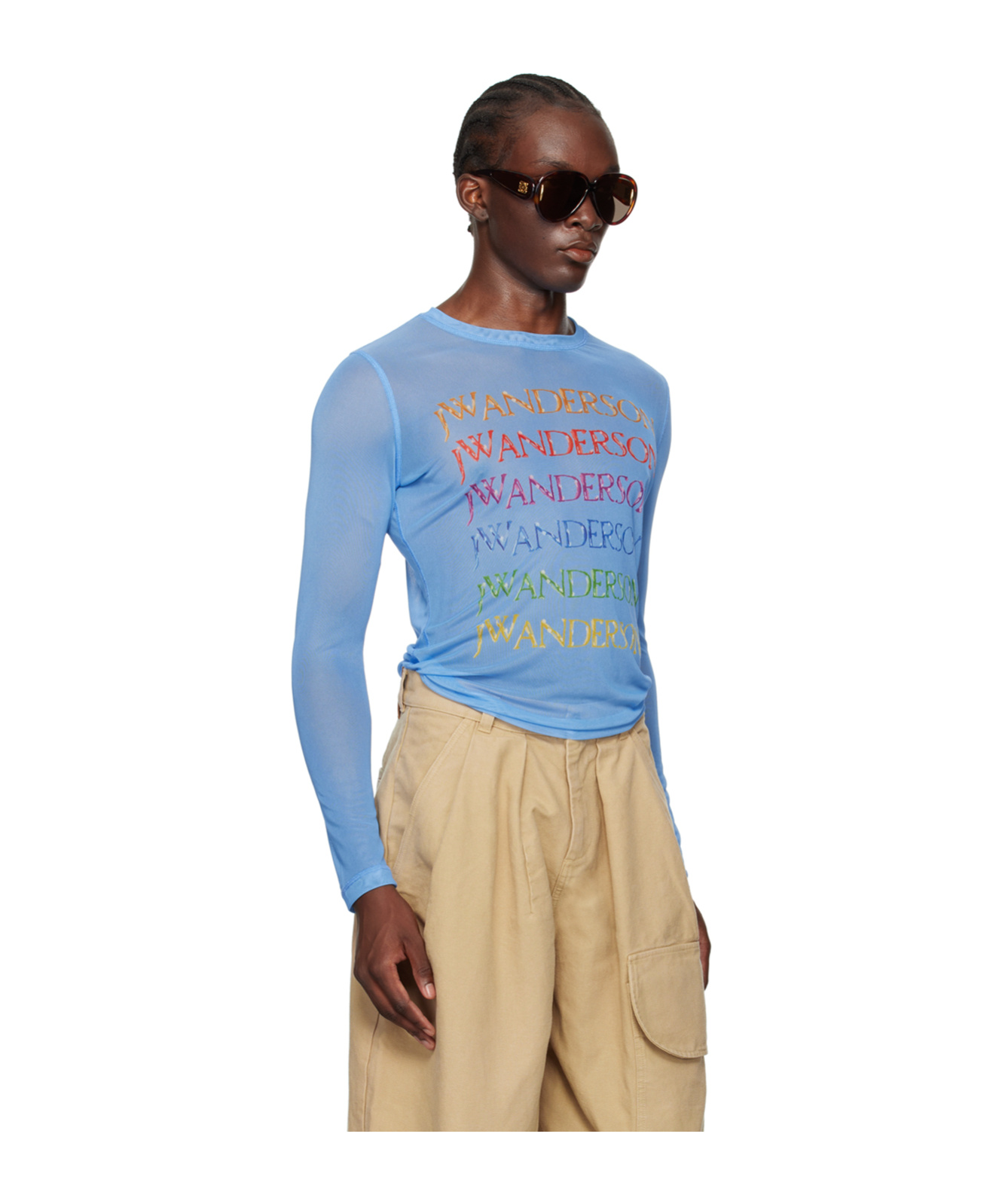 Jw Anderson Round Collar And Long-sleeved T-shirt In Blue
