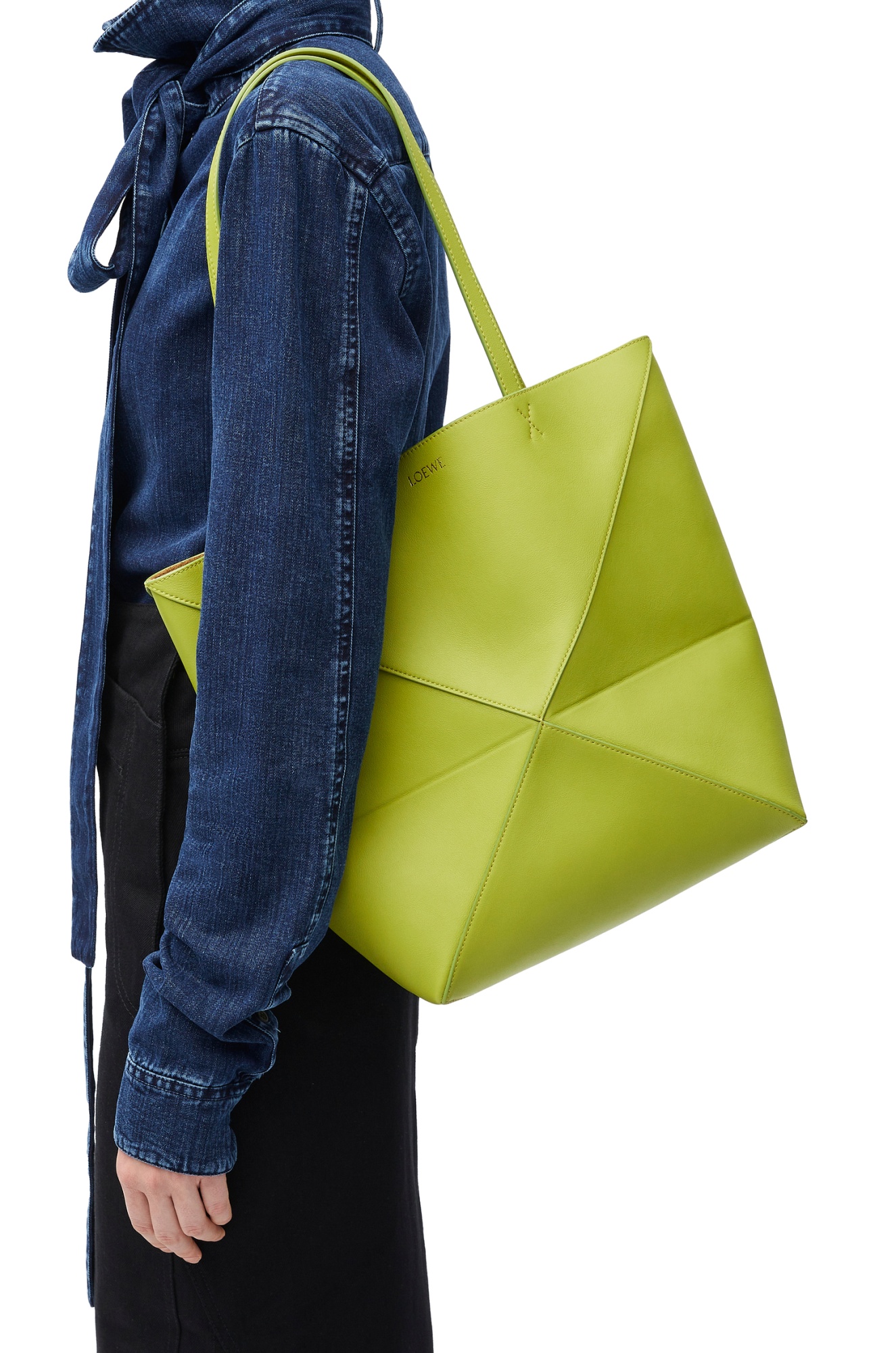 Loewe Medium Leather Puzzle Fold Tote Bag In Green