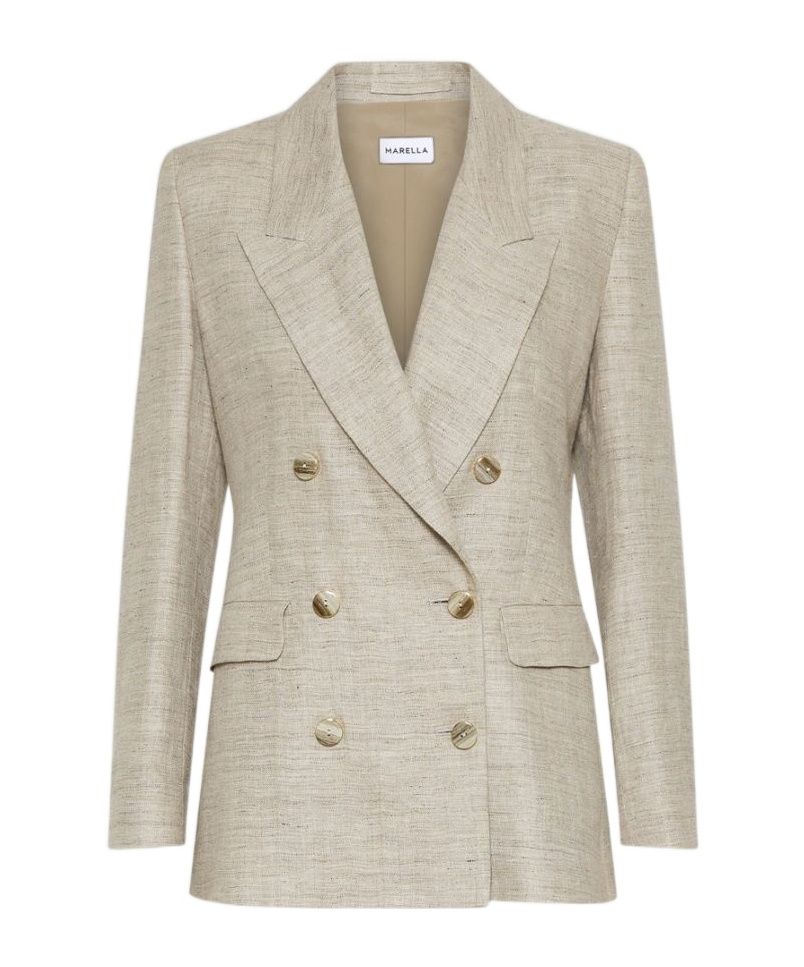 Marella Double-breasted Linen Blazer In Melange Grey