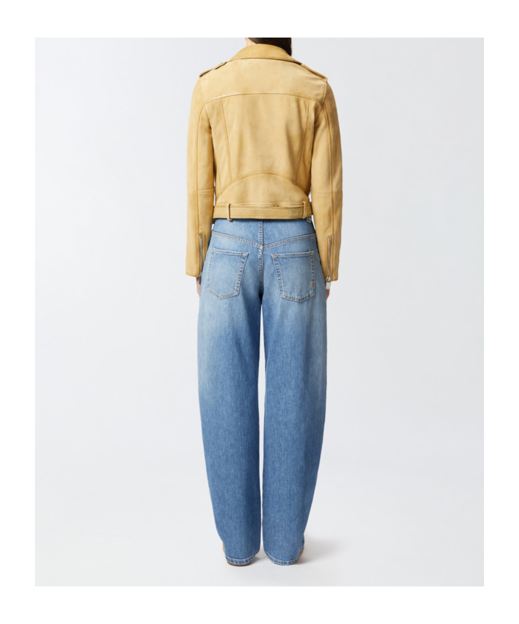 Pinko Suede Biker Jacket In Nude