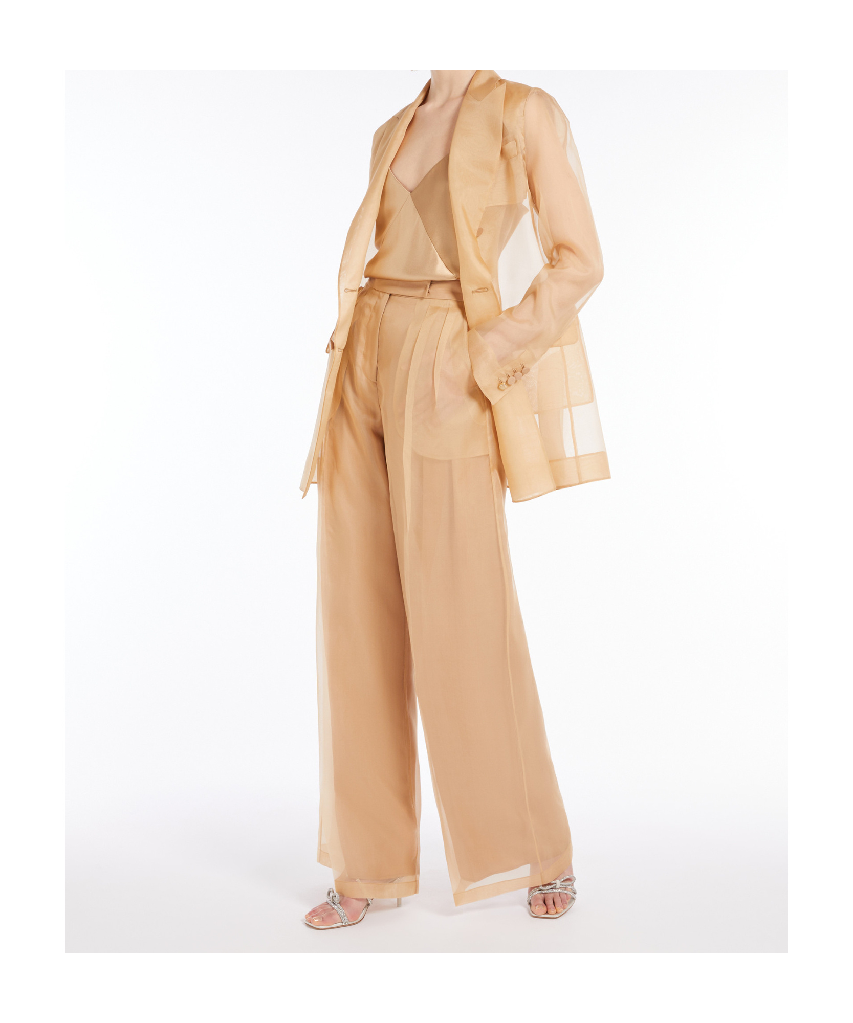 Max Mara Silk Organza Double-breasted Blazer In Camel