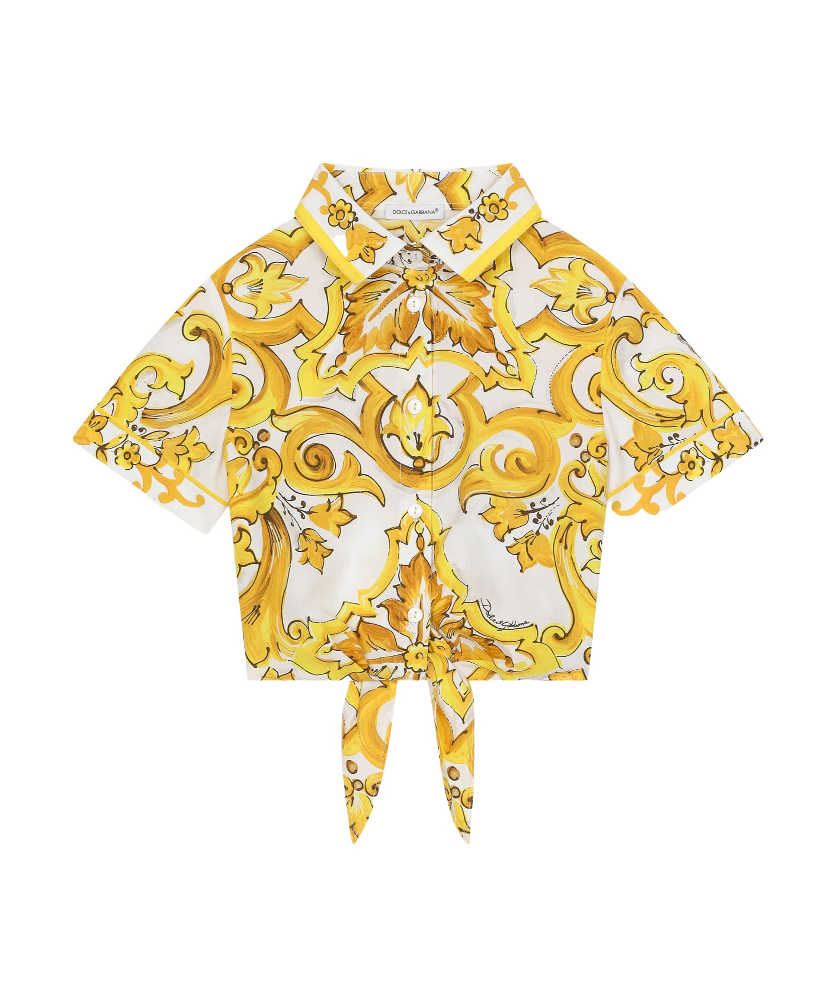 Dolce & Gabbana Majolica Tie Cropped Shirt In Multicolor