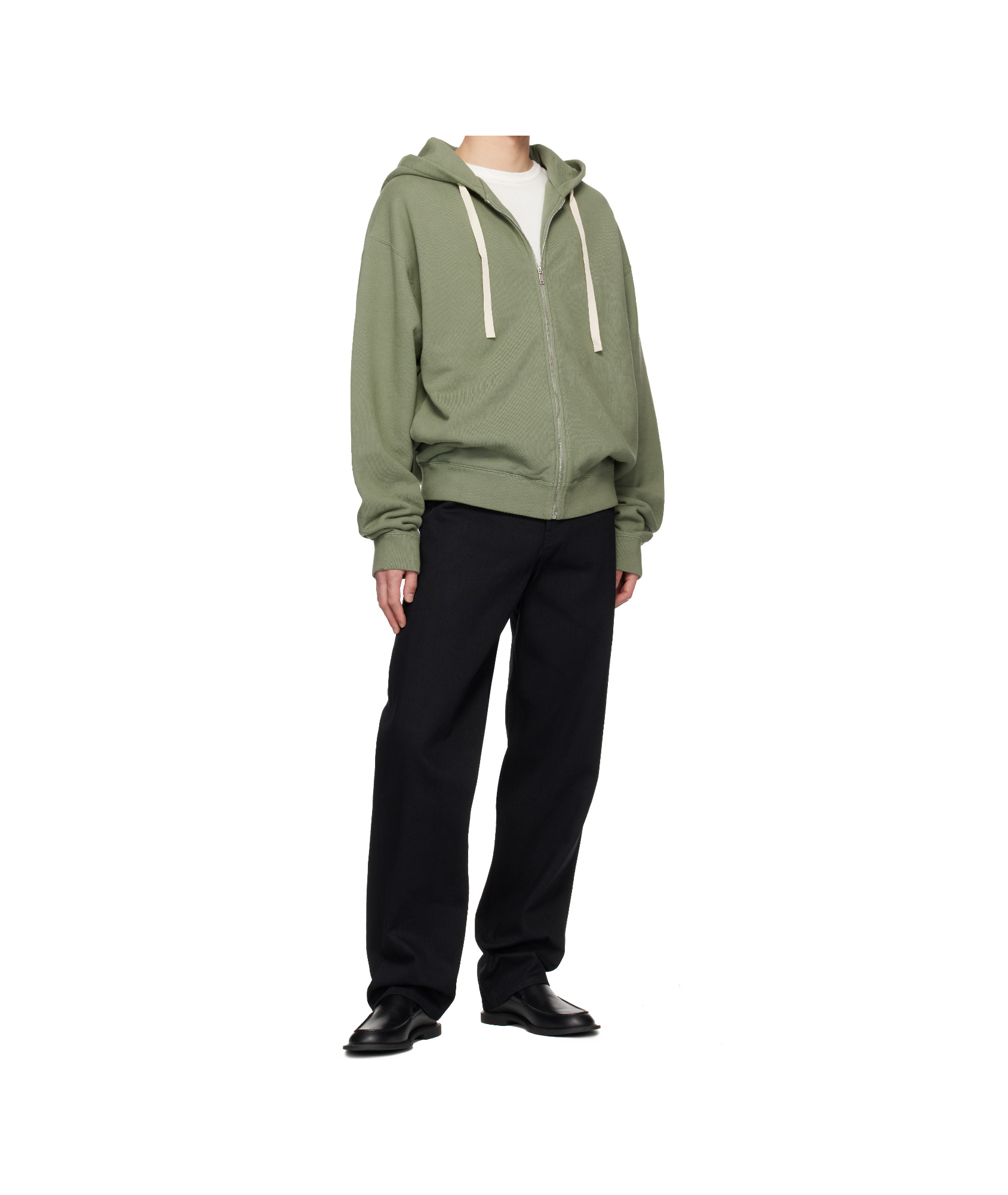 Jil Sander Green Zipped Embroidered Hoodie