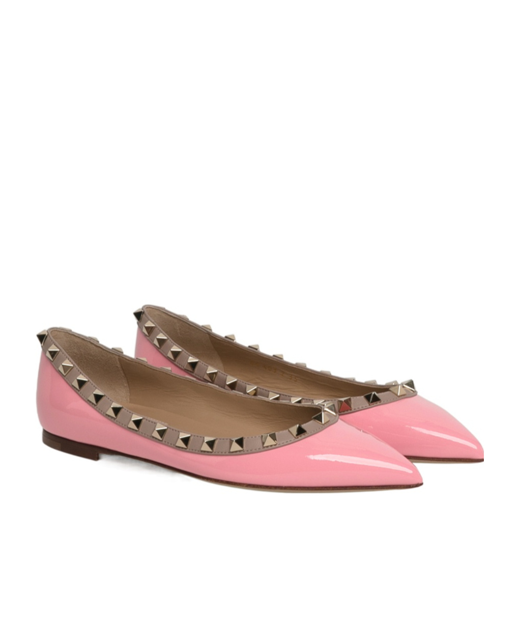Valentino Rockstud Logo Flats In Brown