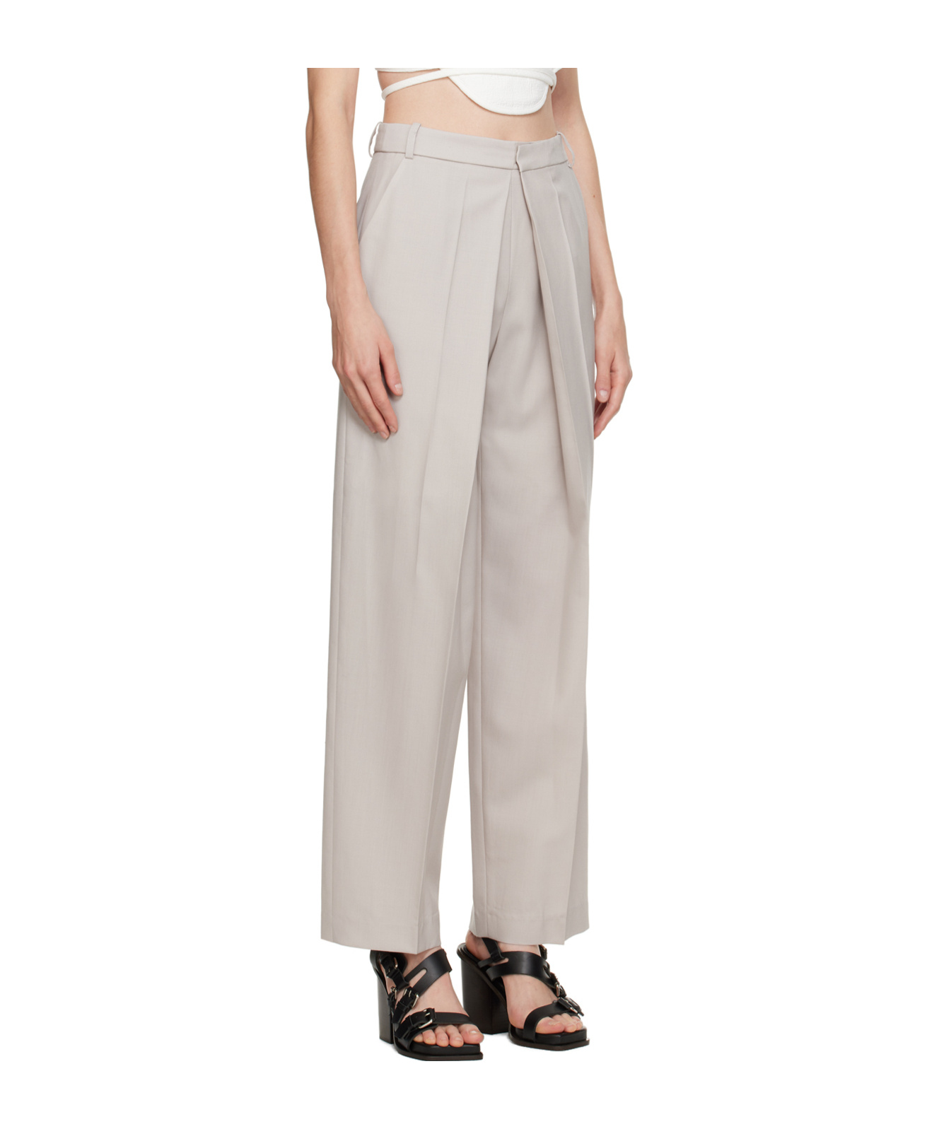 Low Classic Belt Loop Deep Pleated Casual Pants In Nude