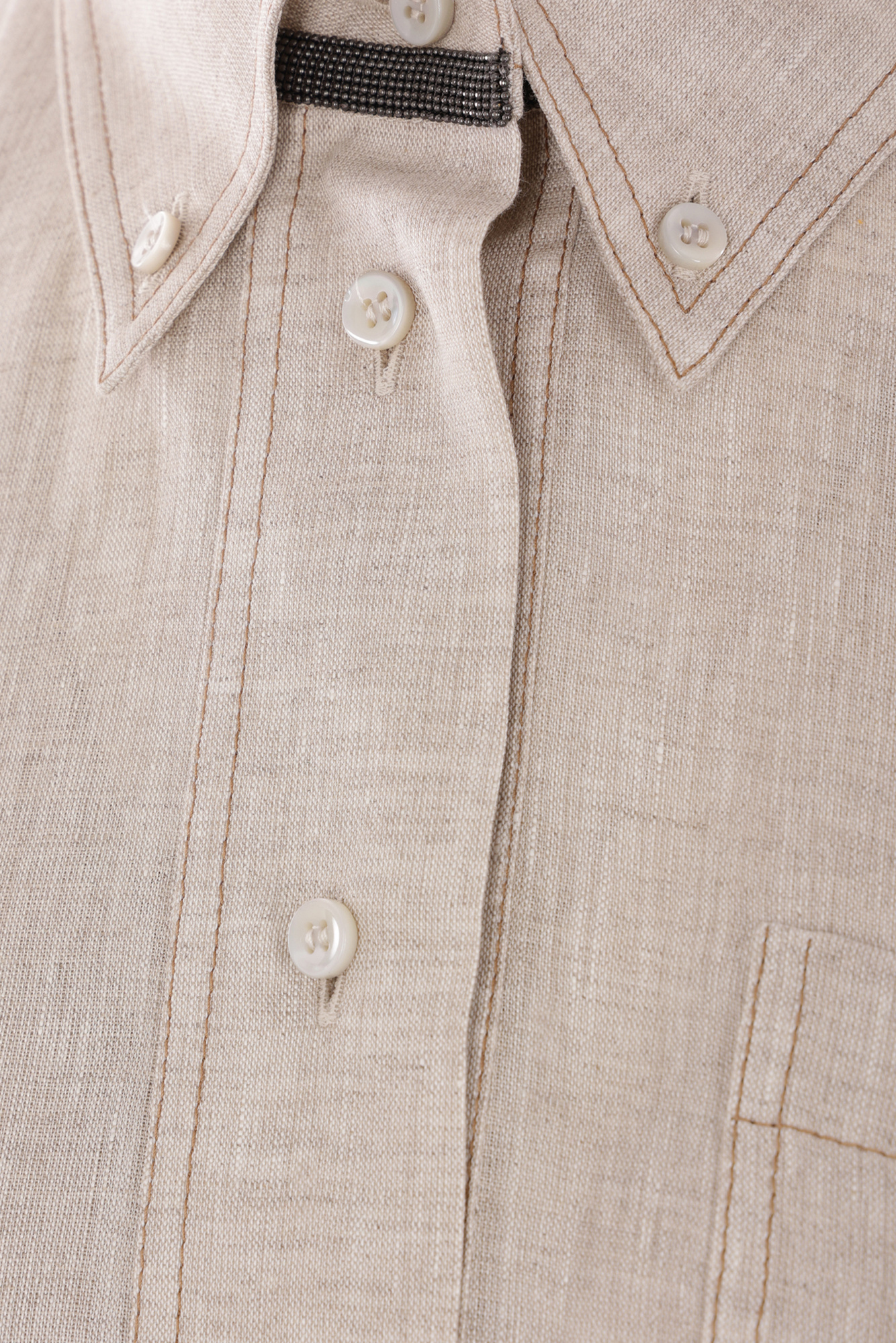 Brunello Cucinelli Linen Chemisier Short Sleeves Long Dress In Beige In Nude