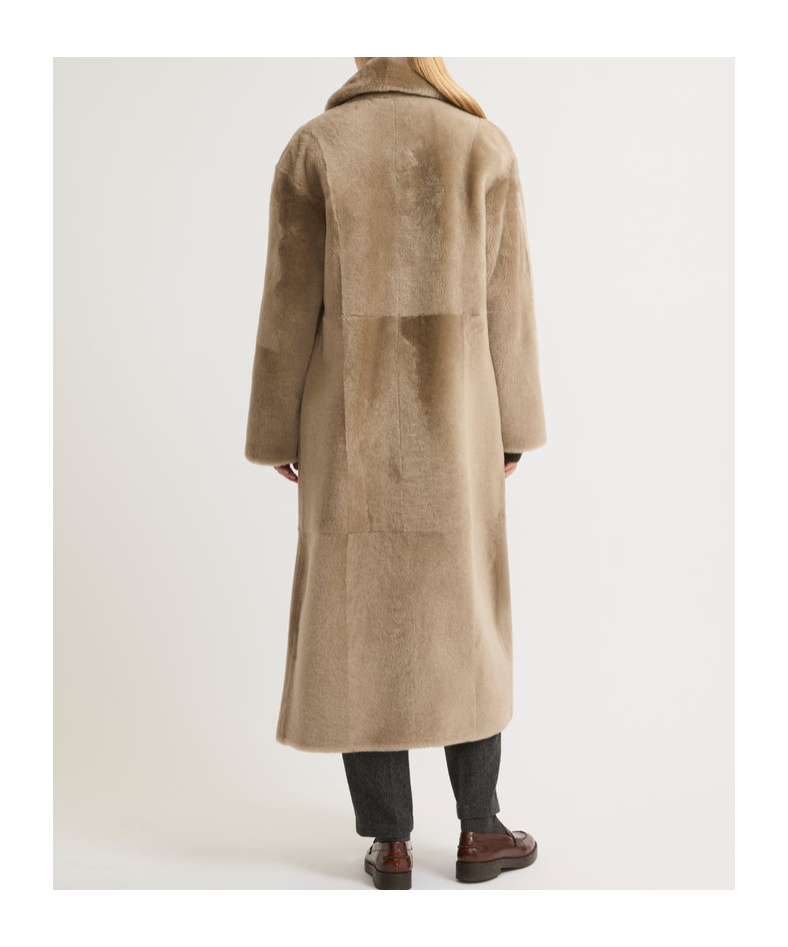 Yves Salomon Long Double-breasted Wool Coat In Brown