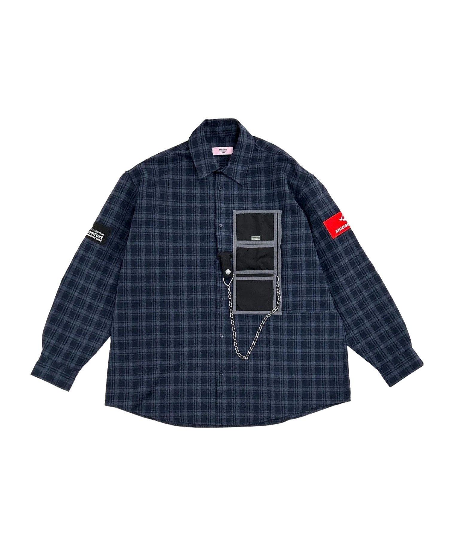 Martine Rose Chain-detail Checked Shirt In Blue