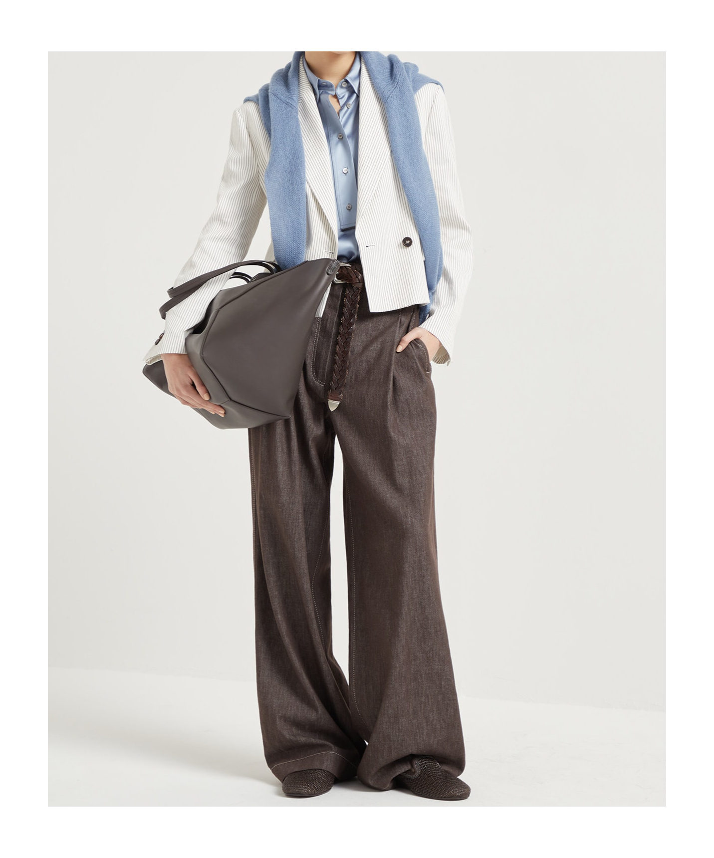 Shop Brunello Cucinelli Ribbed-trim Sweater In Gray