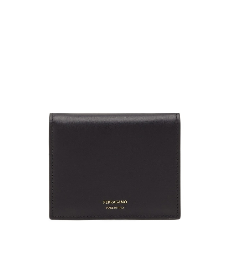 Ferragamo Logo Stamp Compact Wallet In Calf Leather In Black