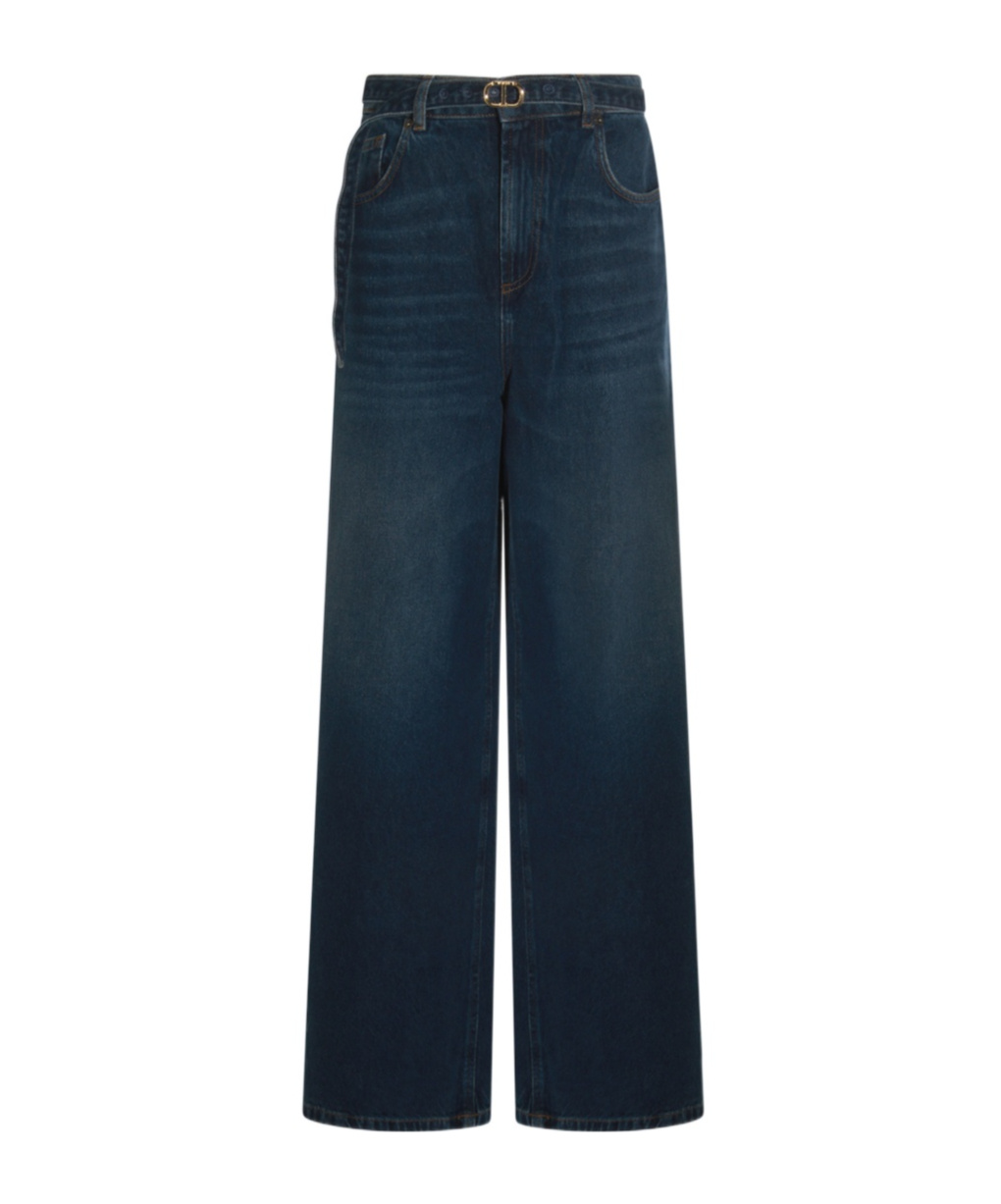 Twinset Wide-leg Trousers With Pockets And Loops In Blue