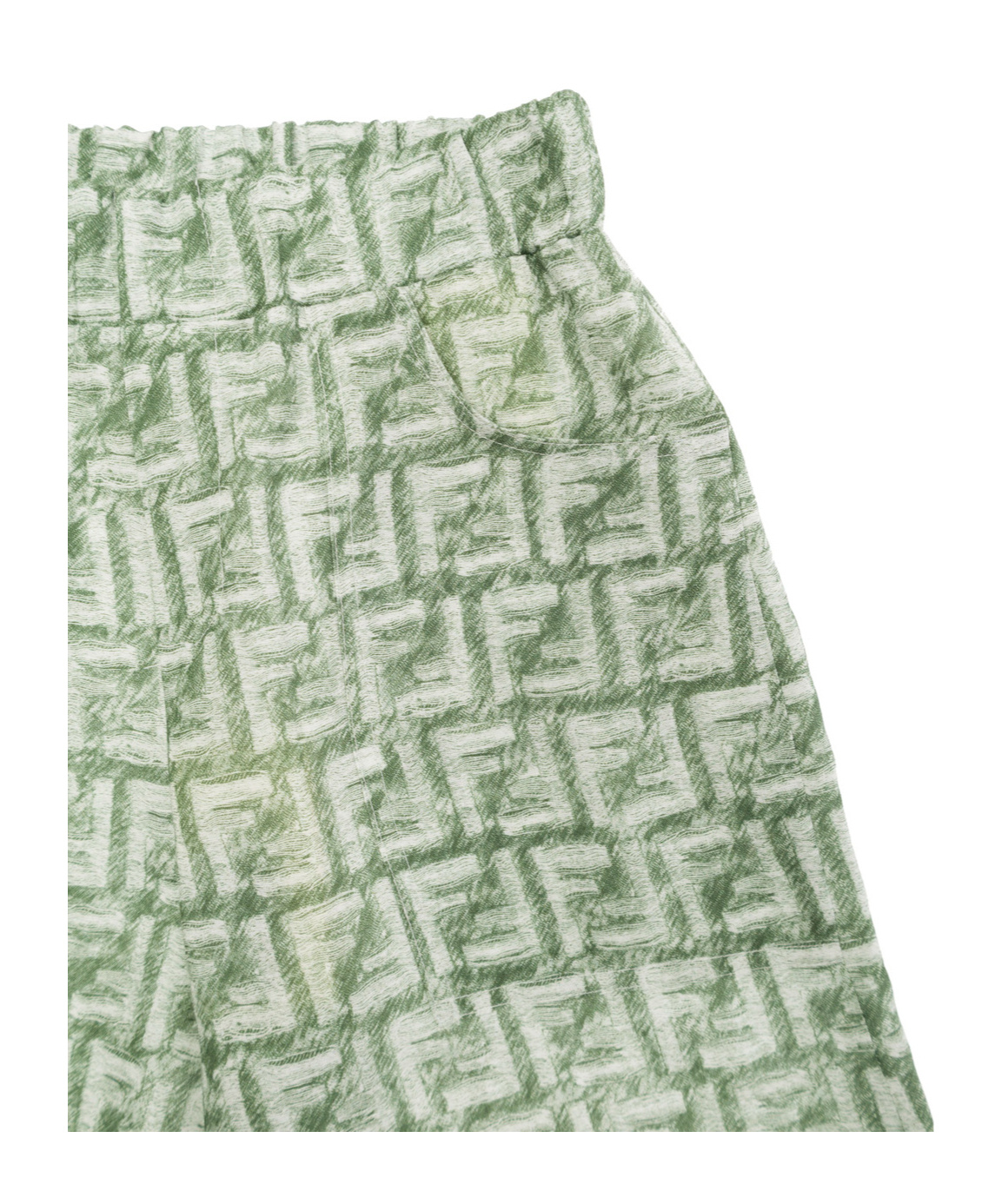 Fendi Ff-print Linen Shorts In Green