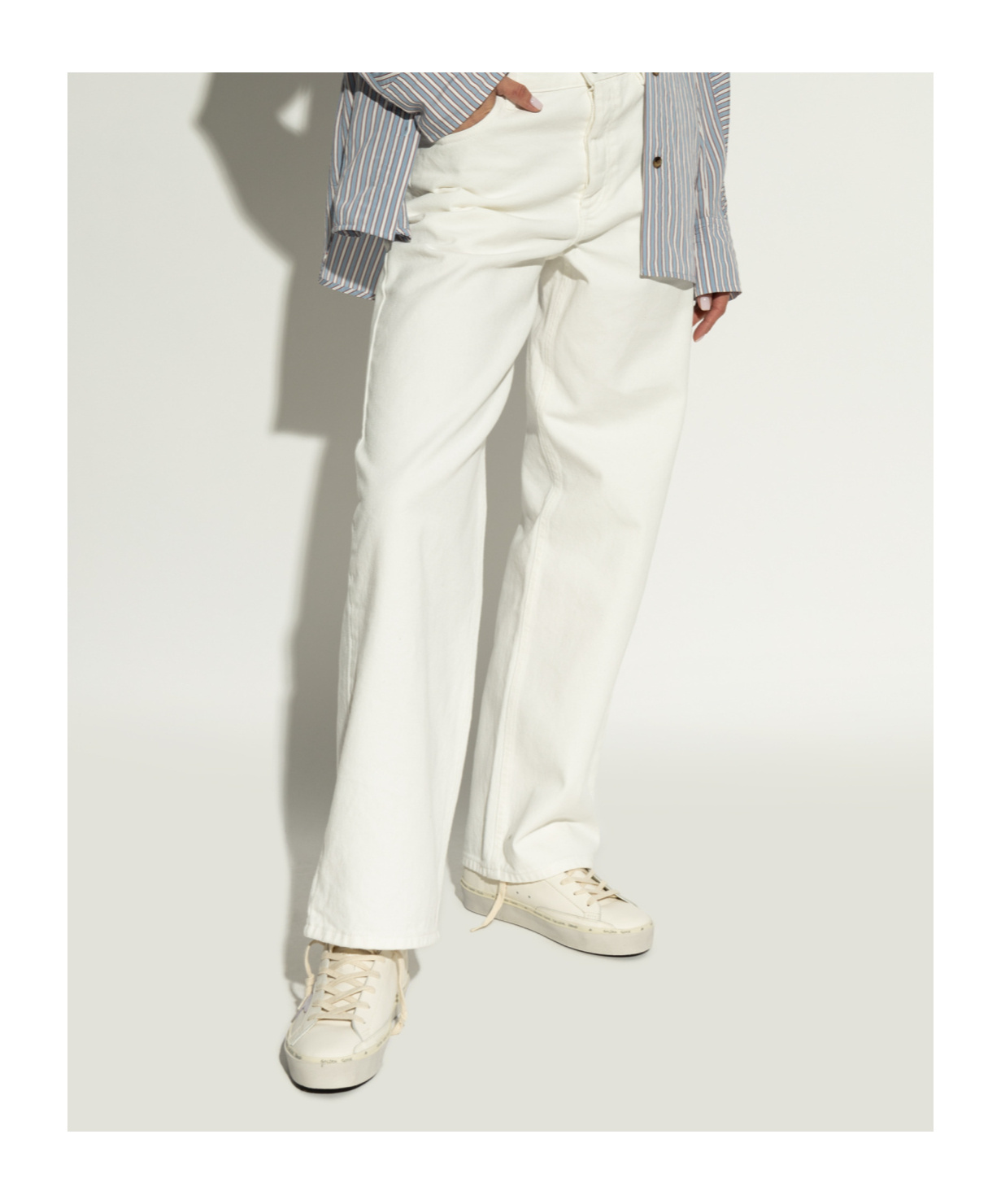 Golden Goose Hi Star Leather Platform Sneakers In White