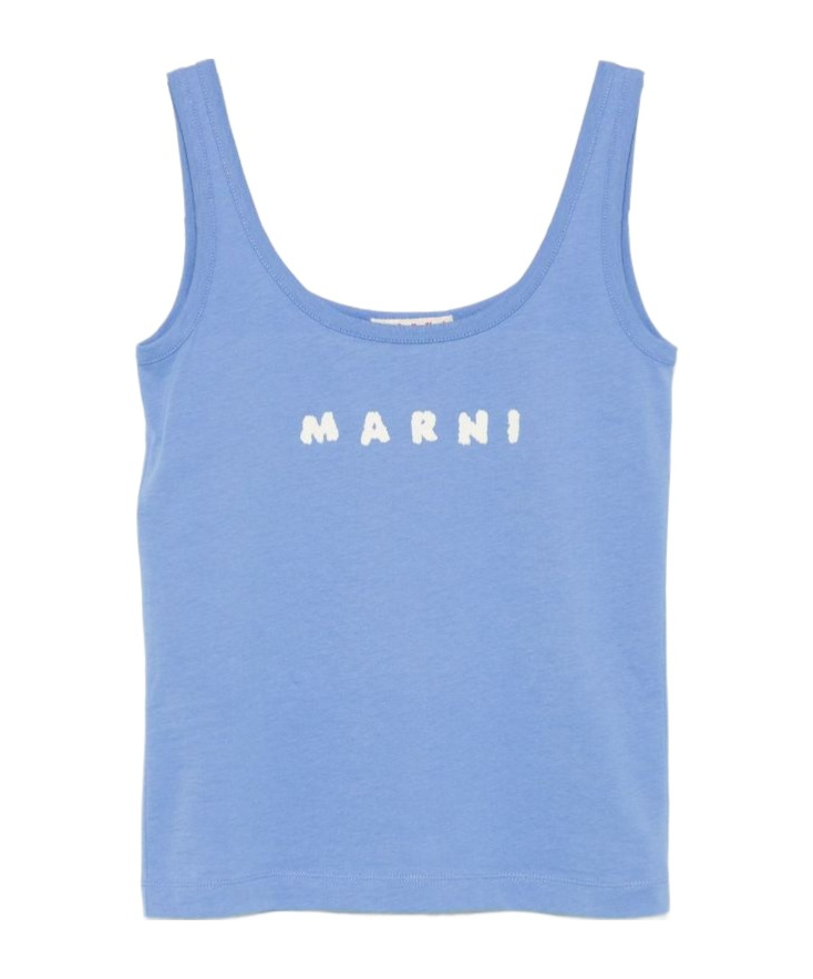 Marni Contemporary Blue Cotton Tank Top With Brushstroke Logo In Blue