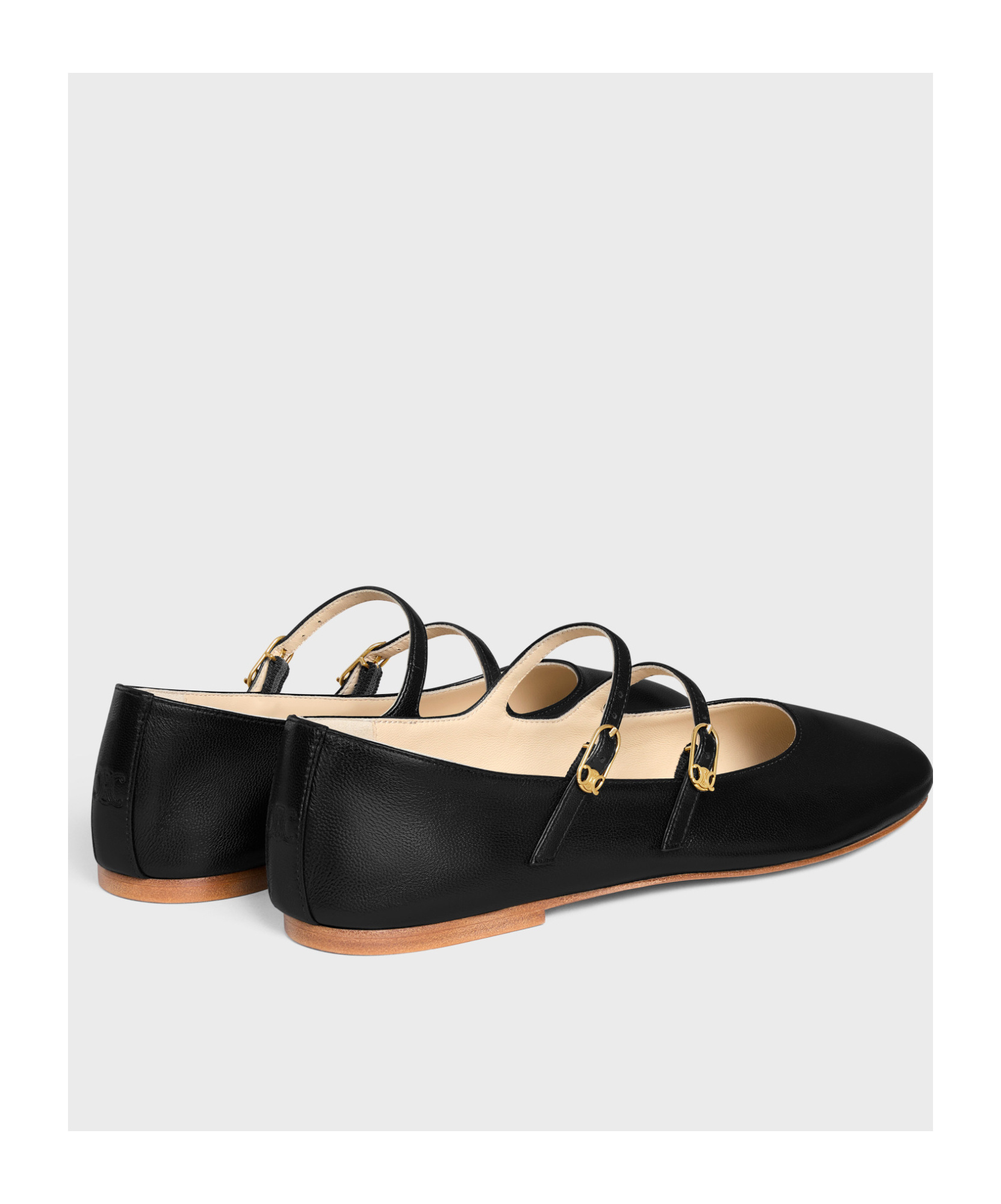 Celine Les Ballerines Leather Double Strap Ballerines In Black