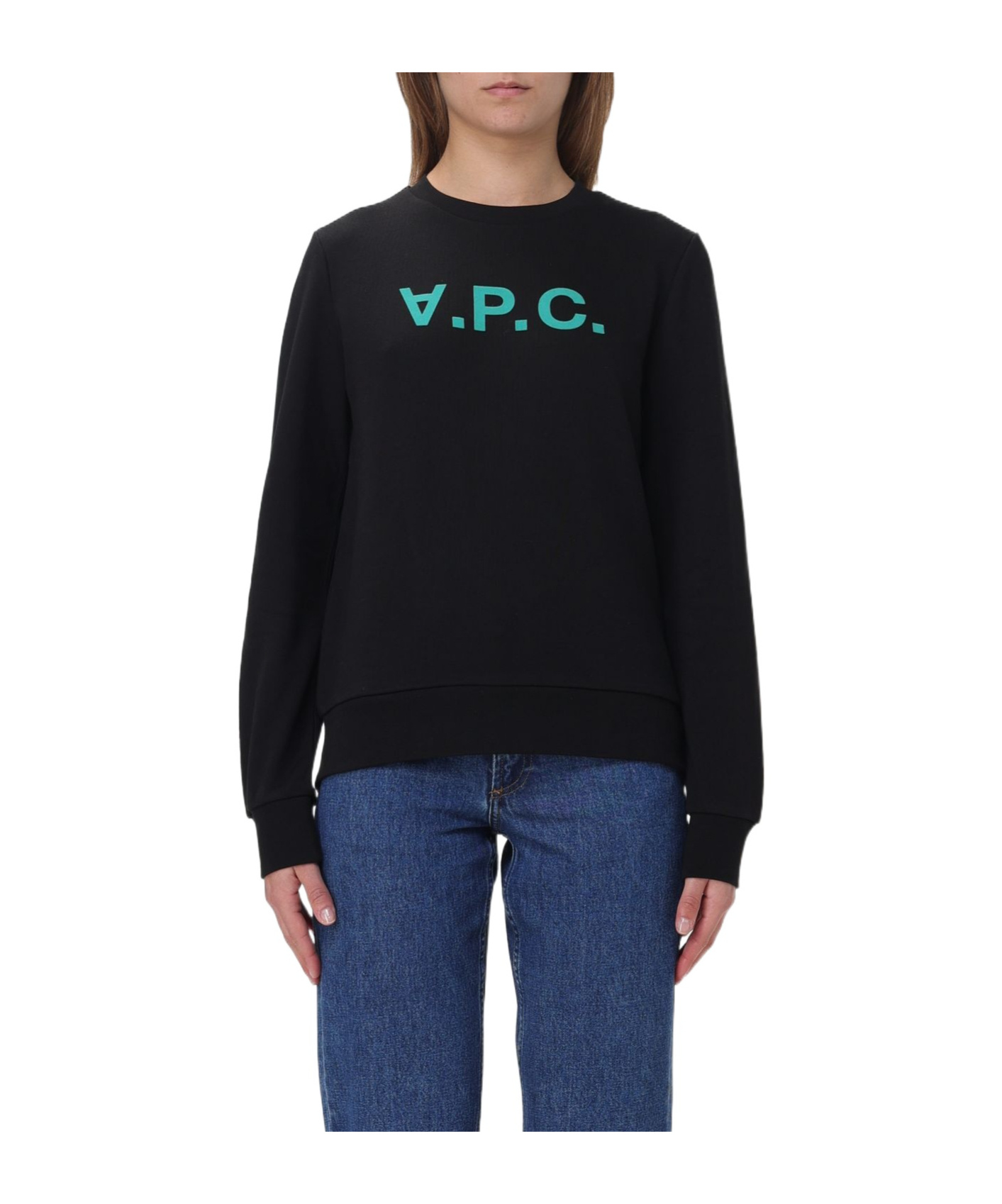 Apc A.p.c. Flocked Logo Crewneck Sweatshirt In Black