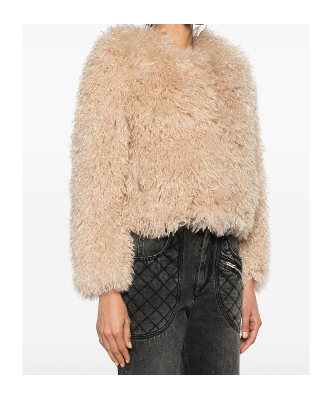 Isabel Marant Faustine Faux-shearling Cropped Jacket In Nude