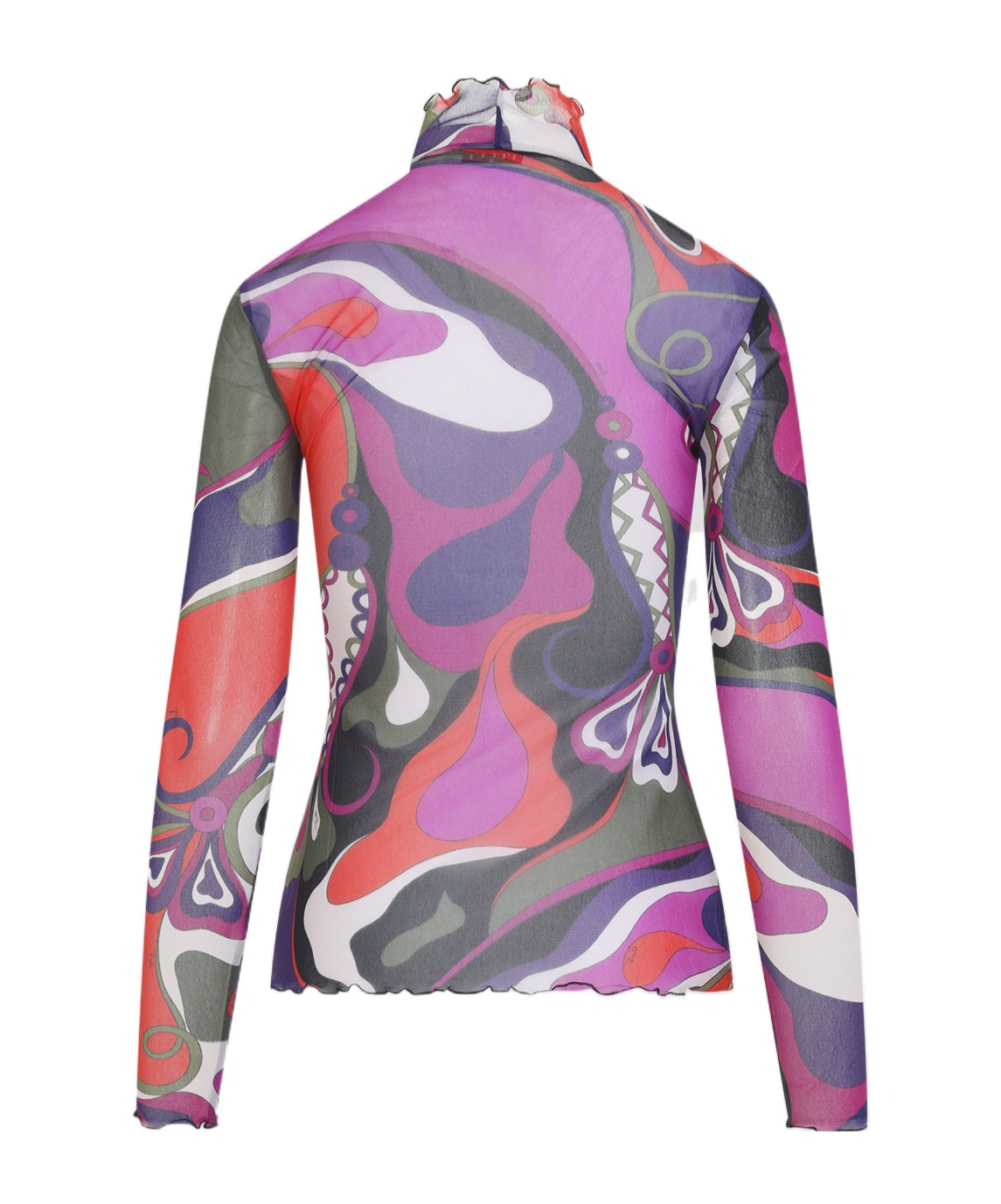 Pucci Long Sleeve Sheer Turtleneck Ruffled In Multi