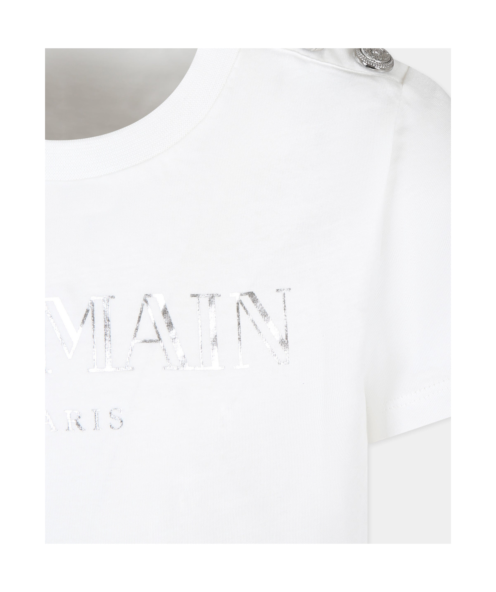 Balmain White T-shirt With Silver Buttons And Logo In White