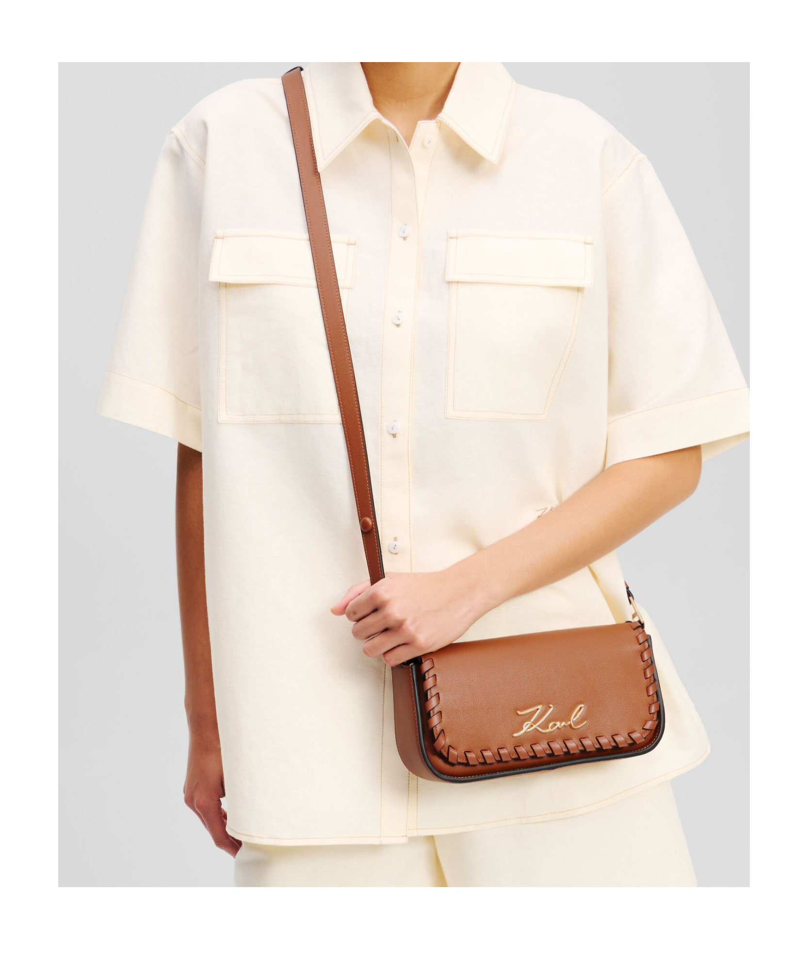 Karl Lagerfeld Signature Crossbody Bag In Brown