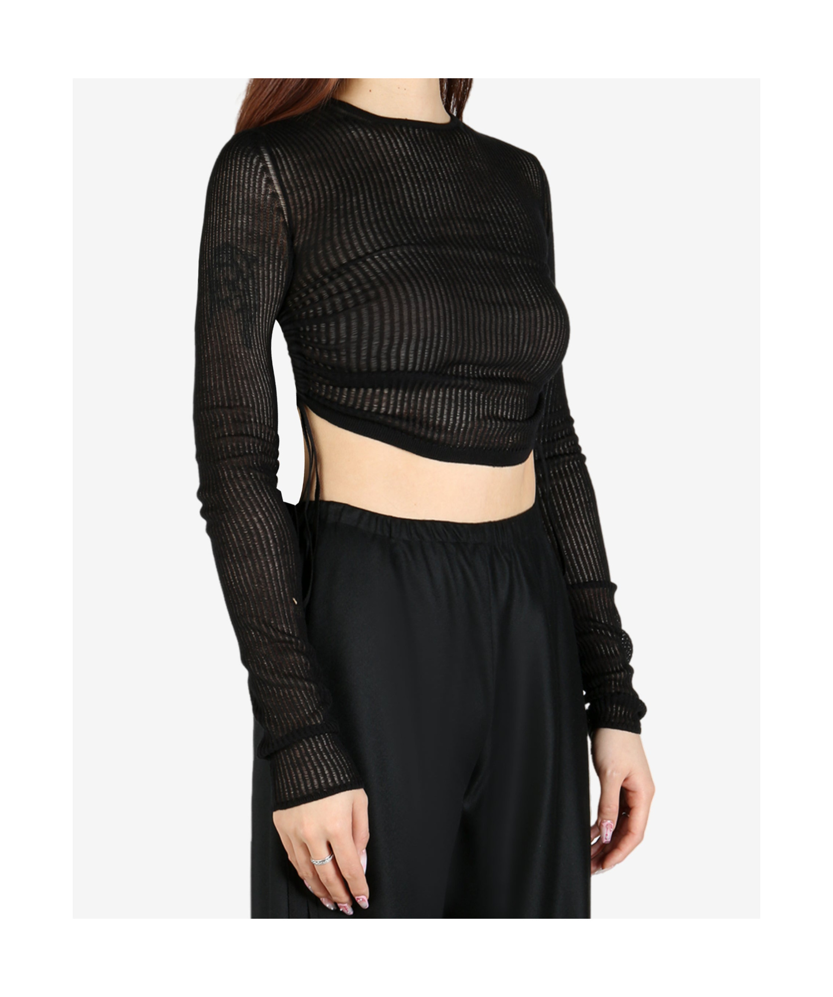 Ann Demeulemeester Beta Cropped Open Rib Sweater In Black