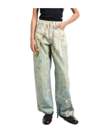 Acne Studios Distressed Printed Barrel-leg Jeans In Gray