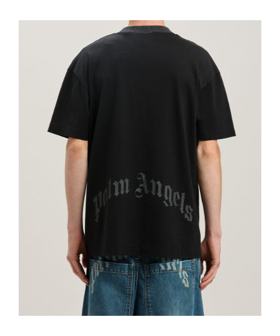 Palm Angels Palms Curved Black Cotton Blend T-shirt In Black