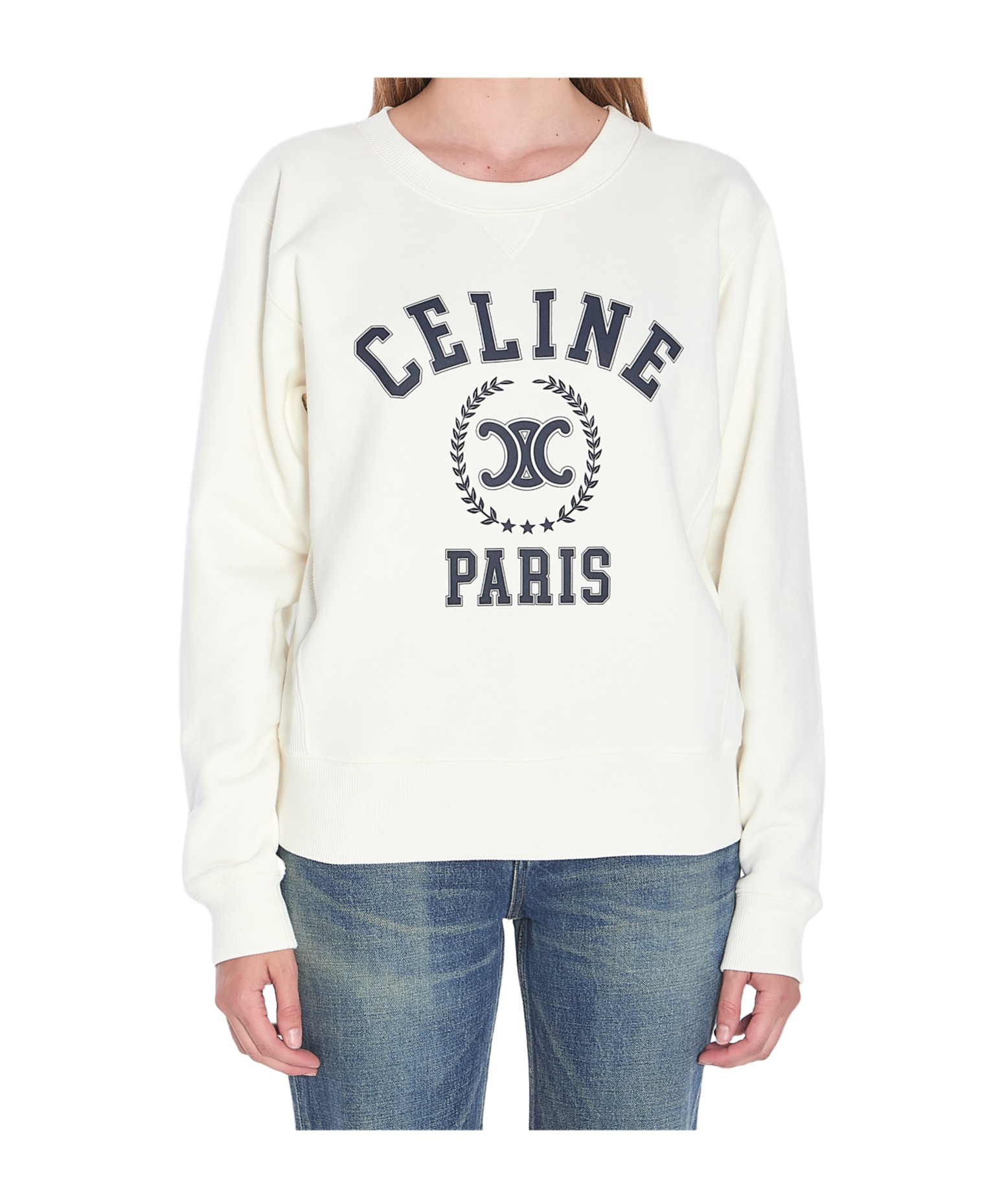 Celine Women Logo Cotton Sweatshirt In White