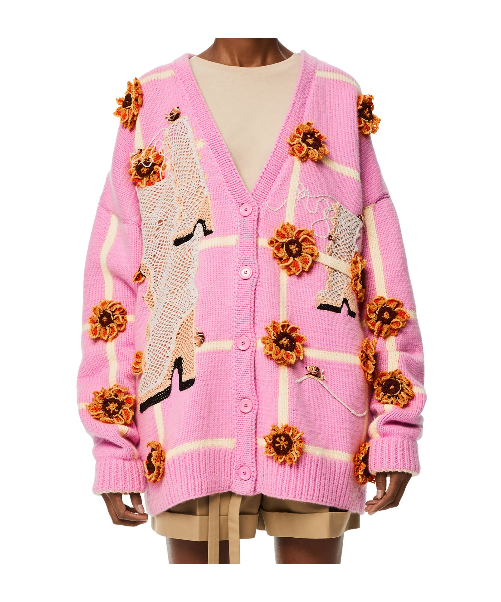 Loewe Appliqué-detail V-neck Cardigan In Pink