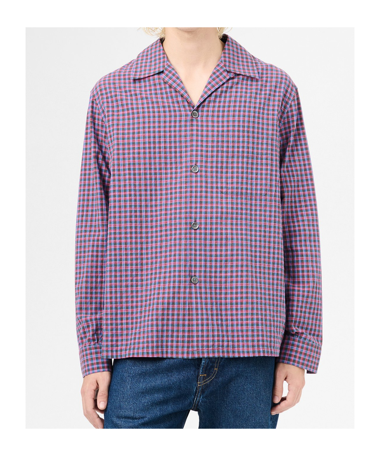 Our Legacy Heusen Convertible-collar Checked Cotton Shirt In Pink