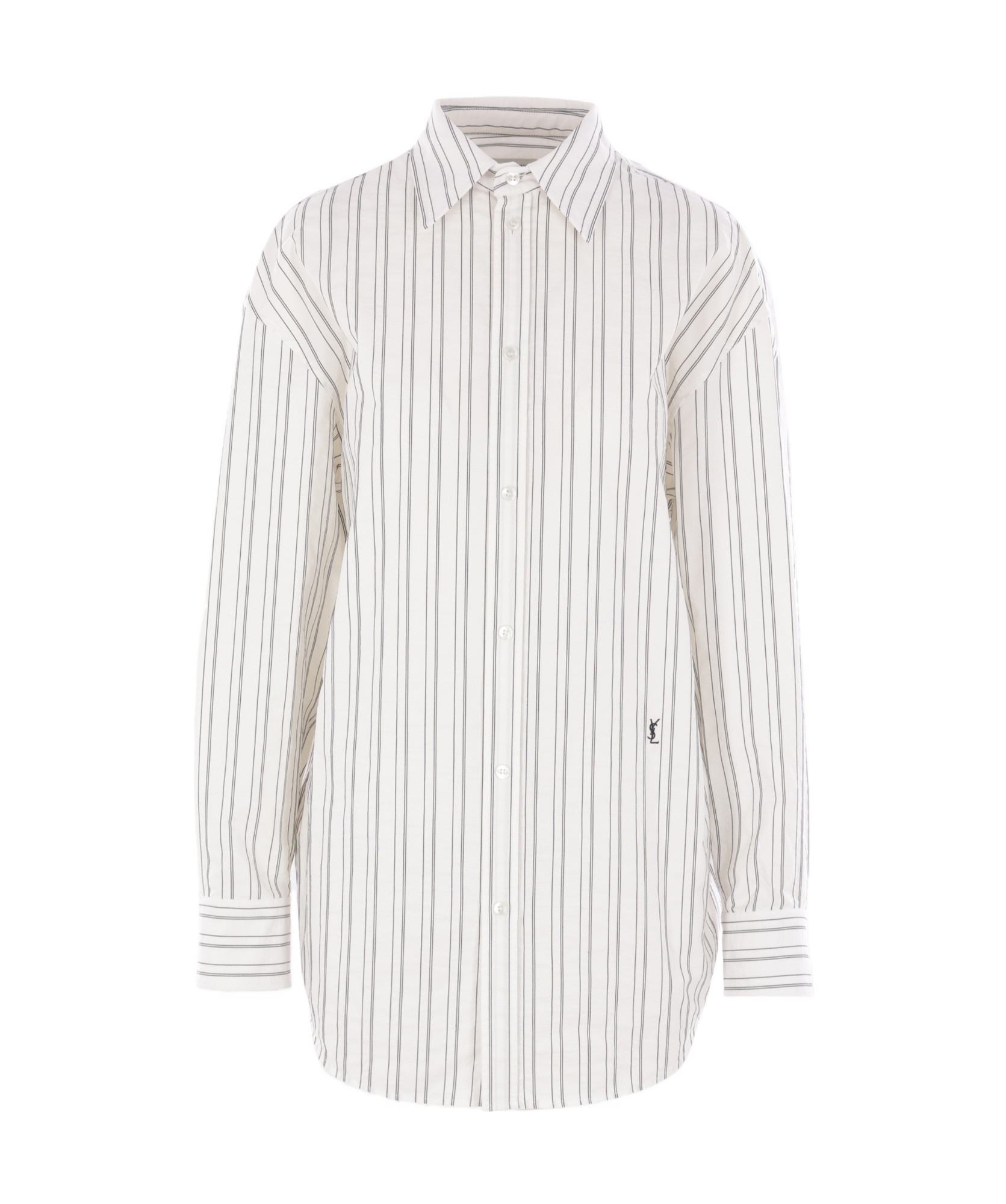Saint Laurent Striped Cotton Shirt Curved Hem In White