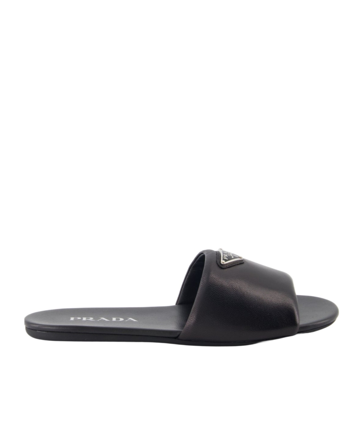 Prada Logo-plaque Leather Sandals In Black