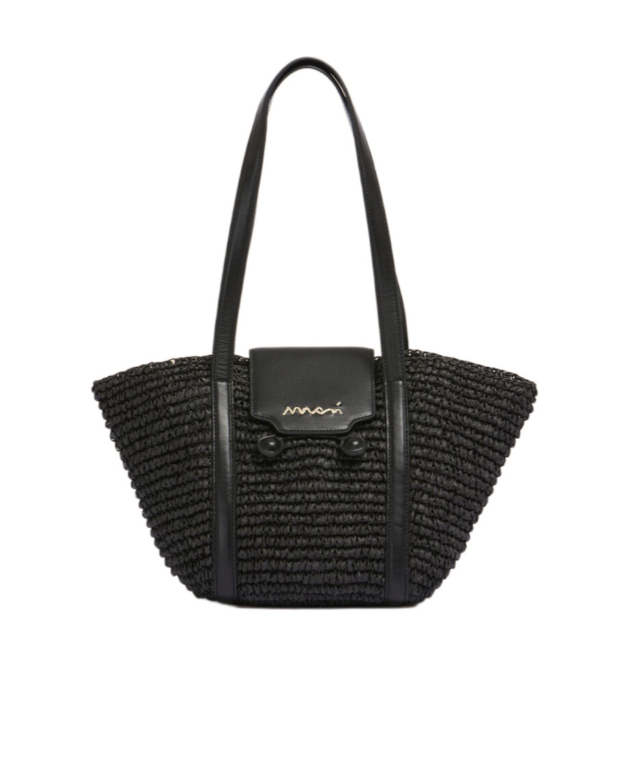 Shop Marni Small Black Raffia-effect Trunkaroo Beach Bag
