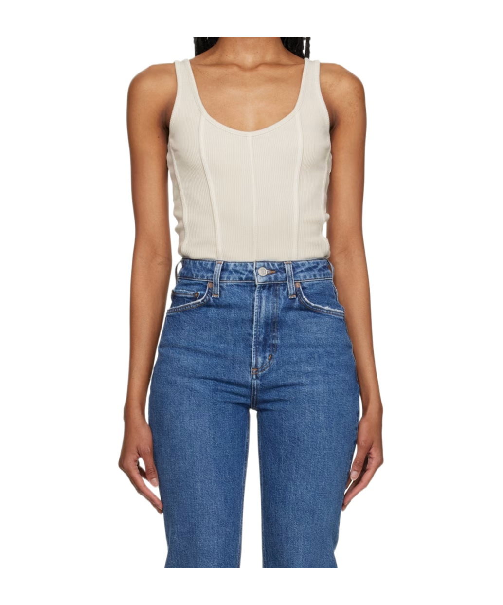 Agolde Womens Spoon Elna Fitted Organic-cotton-blend Body In Blue