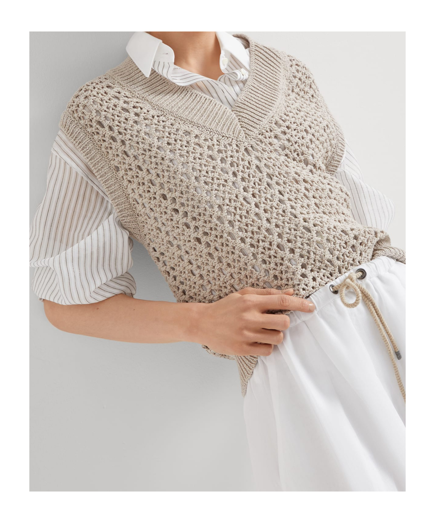 Brunello Cucinelli Sleeveless Open-knit Top In Gray