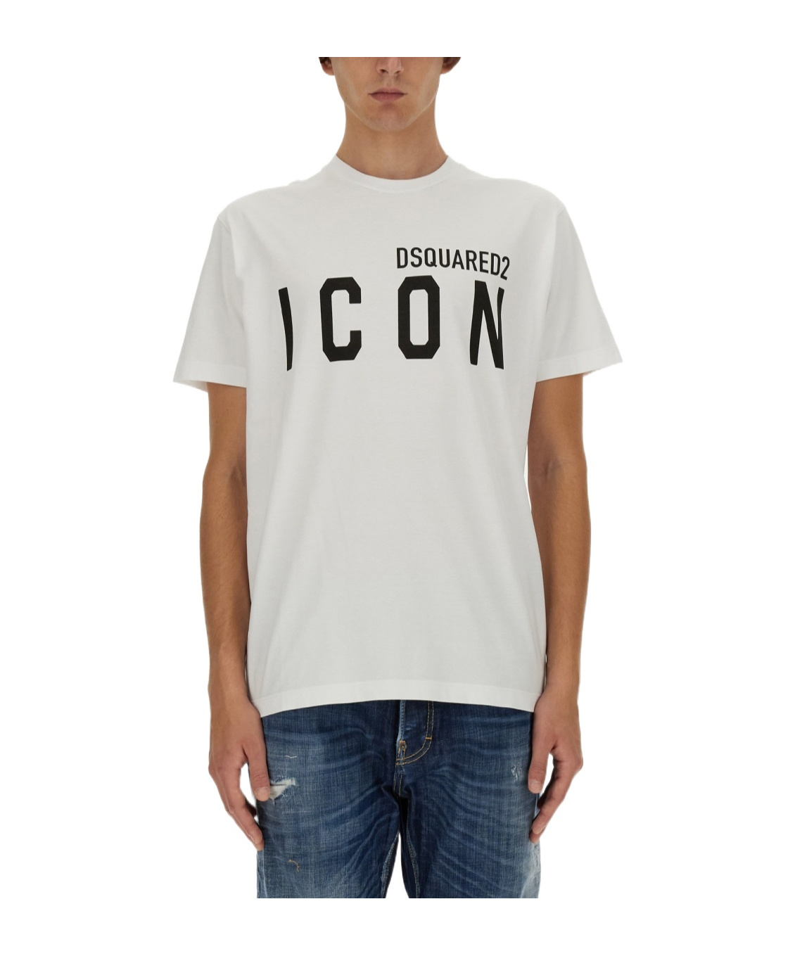 Dsquared2 White Crewneck T-shirt With Maxi Logo Print On The Front In Cotton Man In White