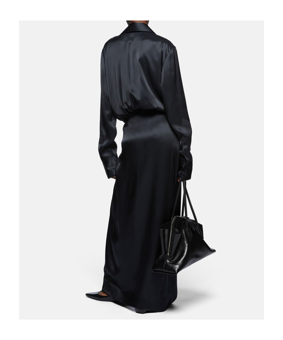 Attico Black Long Sleeve Midi Dress With Side Slit In Black
