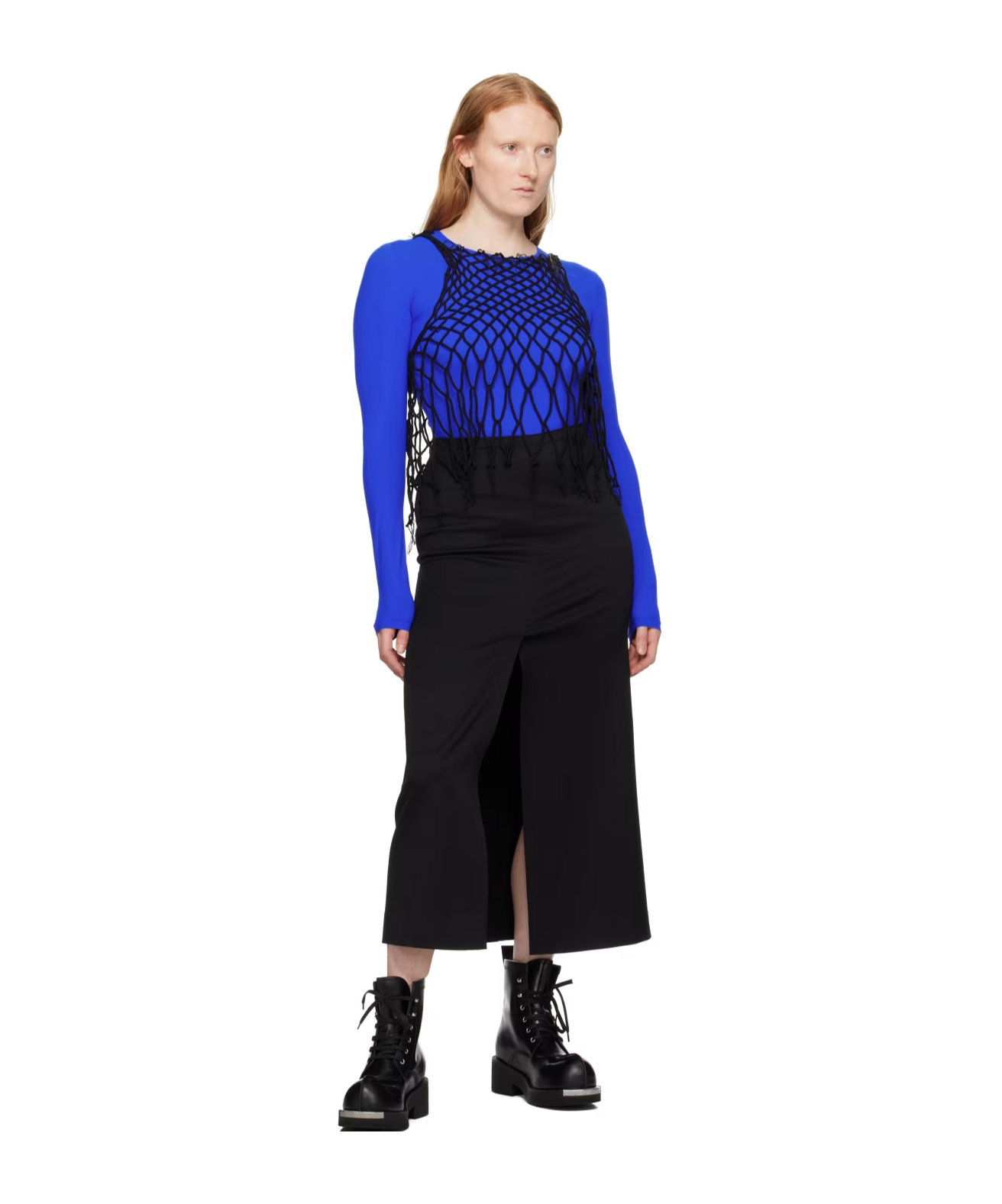 Shop Mm6 Maison Margiela High-waist Twill Midi Skirt In Black