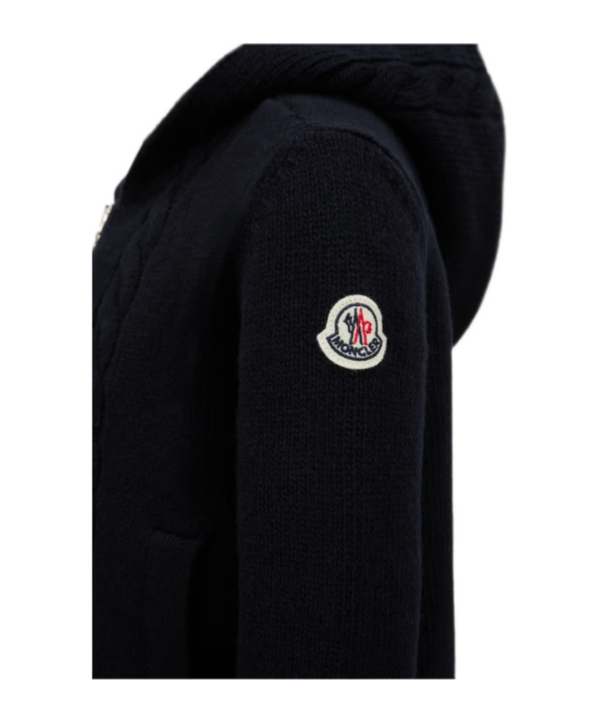 Moncler Long-sleeved Wool Hoodie In Blue
