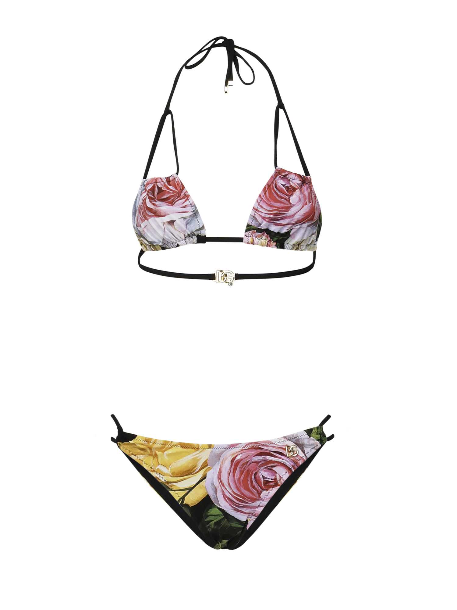 Dolce & Gabbana Dolce  Gabbana Floral Printed Logo Plaque Bikini Set In Multi