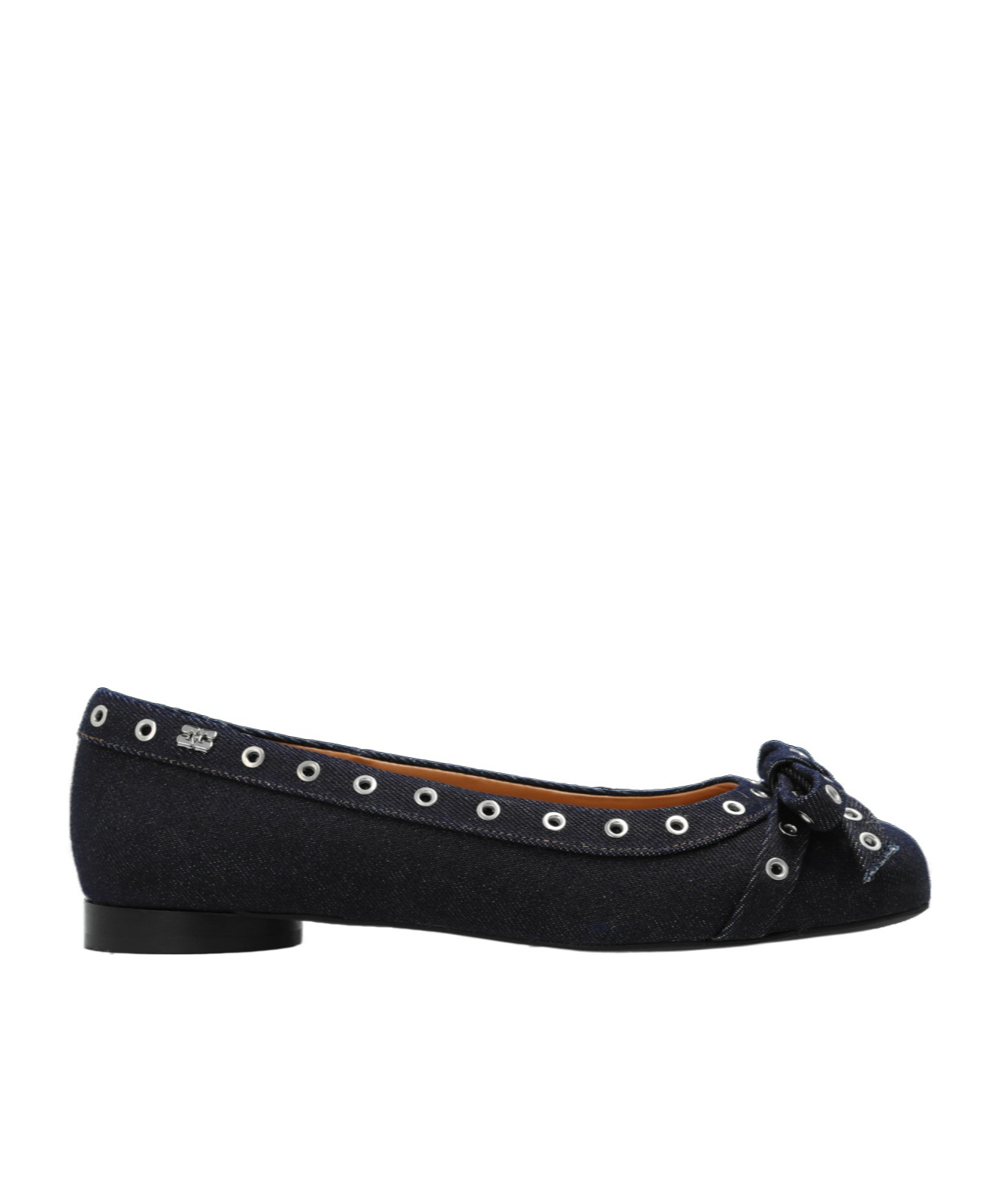 GANNI DENIM EYELET BOW BALLERINAS