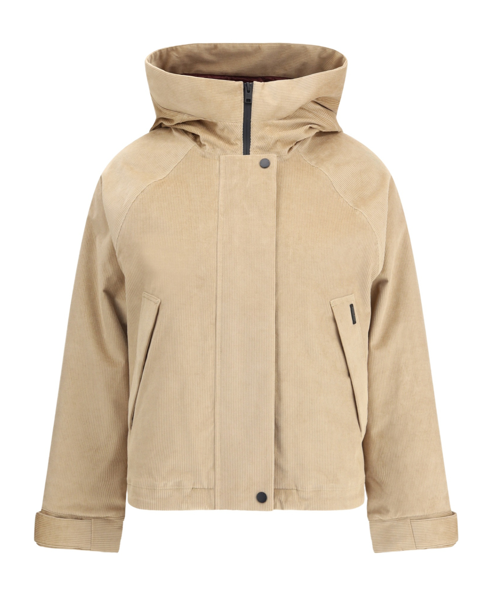 Woolrich Hooded Corduroy Jacket Adjustable Cuffs In Neutral